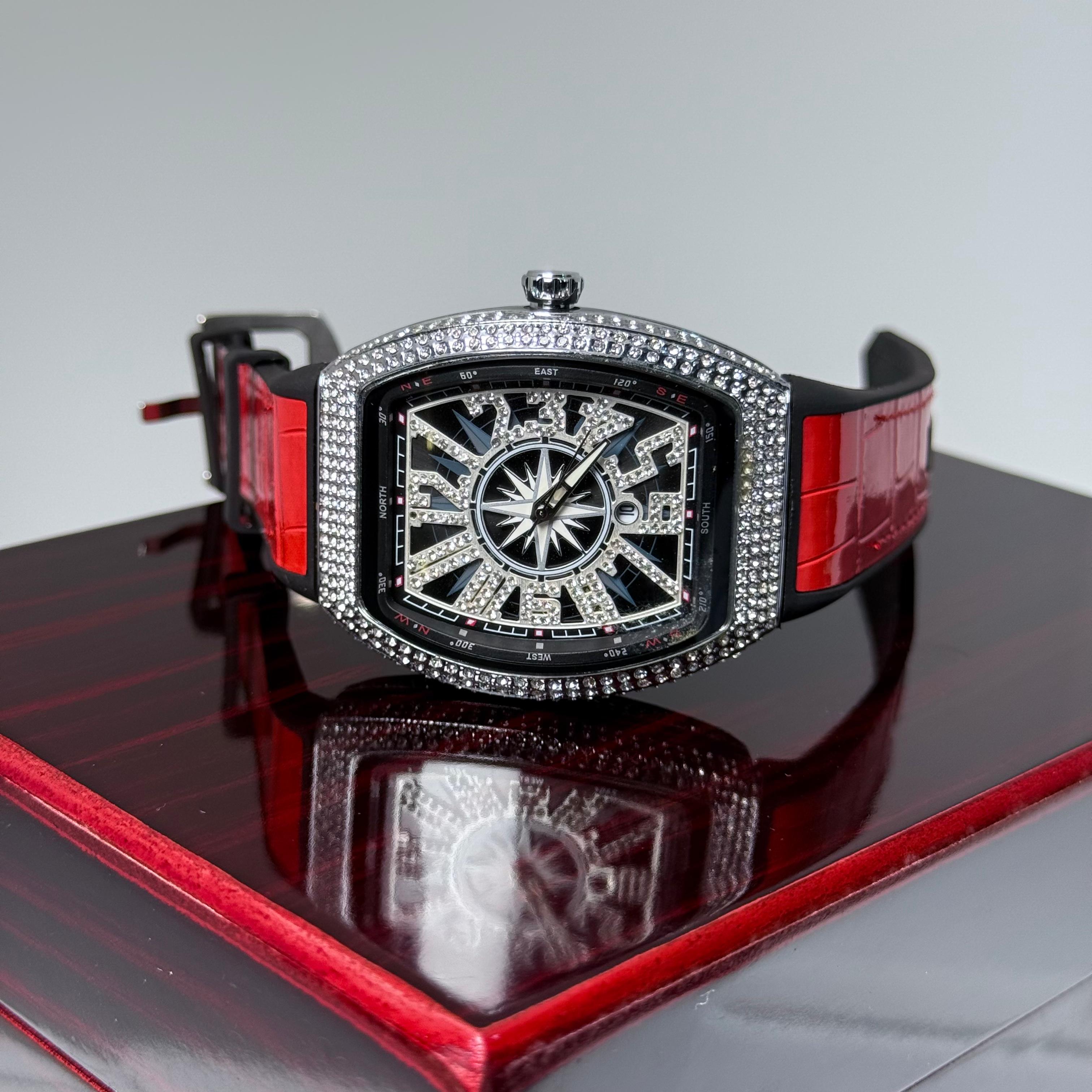 FM Red strap with white diamond watch