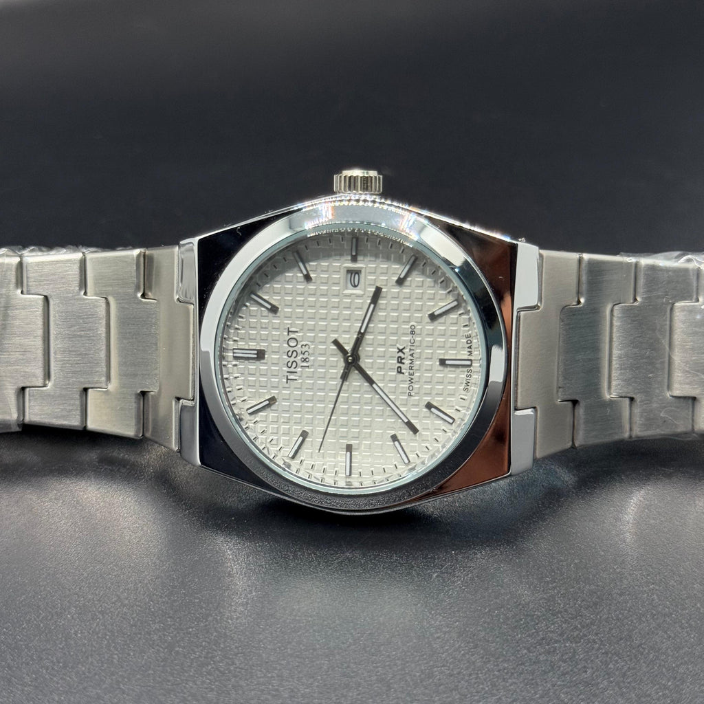 TISSOT PRX white dial with silver chain