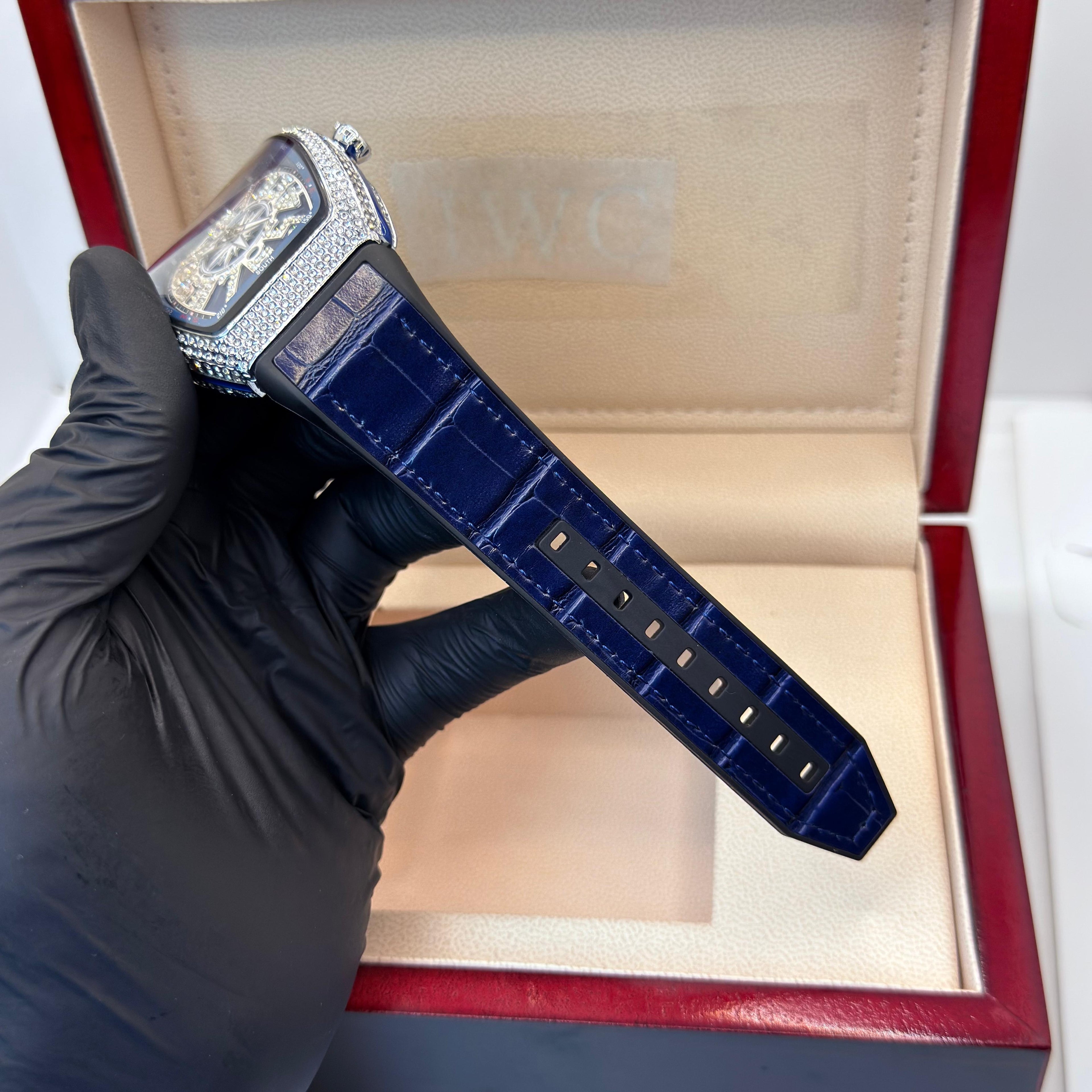 FM blue strap with white diamond watch