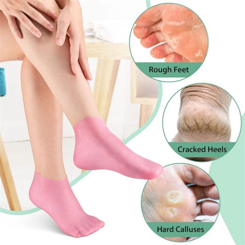1 Pair Soft Silicone Moisturizing Gel Socks for Dry & Cracked Heels, makes feet look fresh and healthy