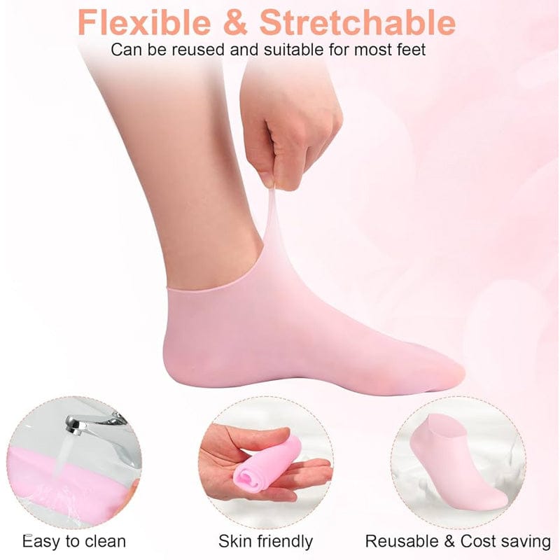 1 Pair Soft Silicone Moisturizing Gel Socks for Dry & Cracked Heels, makes feet look fresh and healthy
